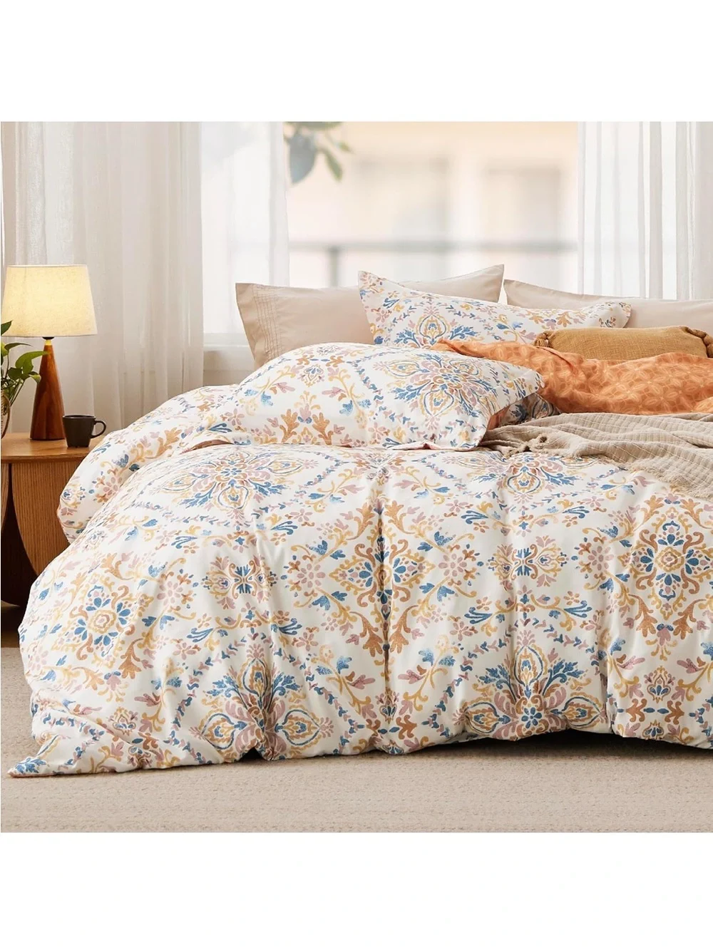 NEW Bedsure Duvet Cover King Size. Reversible Floral Pattern with Zipper Closure